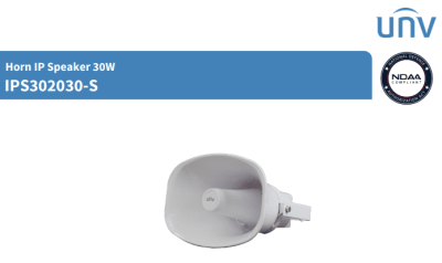 IPS302030-S BOCINA Megafono IP POE Altavoz 30W 130dBSPL 8Ohms 12V/24V IP66 Parlante ABS CCTV UÑV