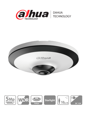 DH-HAC-EW2501N Camara Domo Fish eye ojo pez HDCVI 5MP 1.4mm Ir10mt Starlight Mic 12v Alum+Plasti Analoga Dahua