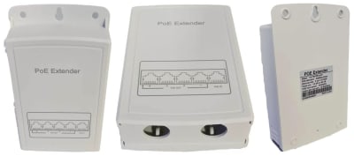 HX-FSPOE104-P EXTENSOR POE 1 A 4 MAX 100 MTS 100Mbps in 30W out 25.5w IEEE802.3AF/AT