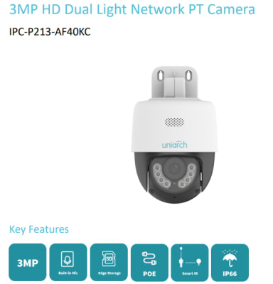 IPC-P213 CAMARA PT IP POE 3MP 4MM INTELIGENTE COLOR IR30MT AUDIO BIDIRECIONAL 256GB IP66 UNIARCH