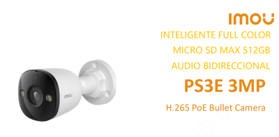 IPC-PS3EN-3M0 CAMARA BALA IP POE 3MP 2.8MM ONVIF MIC BIDIRECCIONAL FULLCOLOR AI MAX 512GB PLASTICA IMOU
