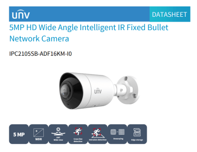 IPC2105SB-ADF16KM-I0 CAMARA BALA IP POE 5MP 1.68MM visión 180° IR20MT INTRUSION ONVIF MIC IP67 512GB METAL UÑV