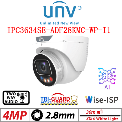 IPC3634SE-ADF28KMC-WP-I1 CAMARA DOMO IP POE 4MP 2.8mm Tri-Guard MIC ALARMA COLOR 30MT INSTRUSION LINEAS CRUZ METAL+PLASTICA MAX 512GB UÑV1