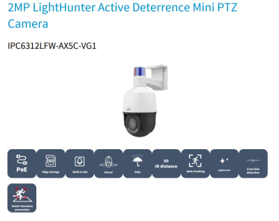 IPC6312LFW-AX5C-VG1 CAMARA PTZ IP POE 2MP 5X ColorHunter Tri-Guard IR50/C10mt MIC IP66 ALARMA AUTO TRACKING SOPORTE UÑV
