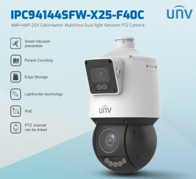 IPC94144SFW-X25-F40C CAMARA PTZ IP POE 4MP+4MP 25X COLOR IR100 Lighthunter IP66 SIRENA ALARMA,SIN SOPORTE,UÑV