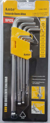 KIT LLAVES ALLEN HEXAGONAL 9PCS YJHK-190A/011291 MARCA: ANTE