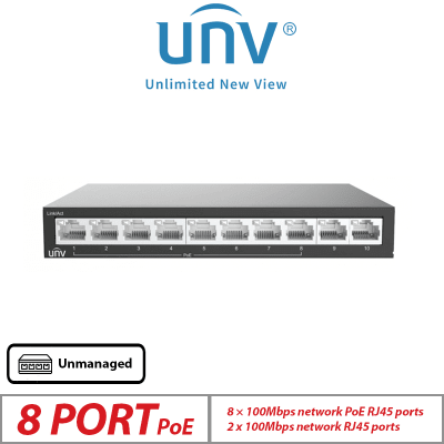 NSW2020-10T-POE-IN Switch POE 90W 10-Port 10~100Mbps 8 POE +2 Uplink 100Mbps IEEE 802.3at/af UÑV