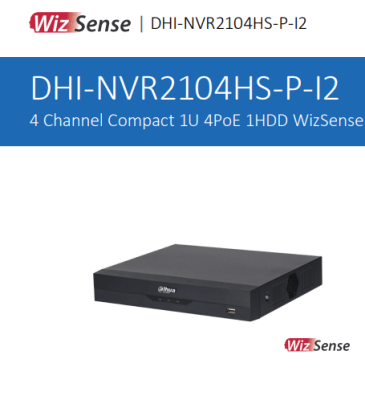 DHI-NVR2104HS-P-I2 NVR 4CH 4 POE SMD Plus Red WizSense inteligente H.265+ Max 10TB DAHUA
