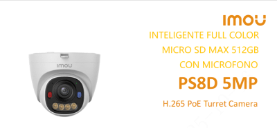 IPC-PS8DN-5V0 CAMARA DOMO IP POE 5MP 2.8MM MICROFONO FULLCOLOR AI ADVERTIR,512GB PLASTICA IMOU