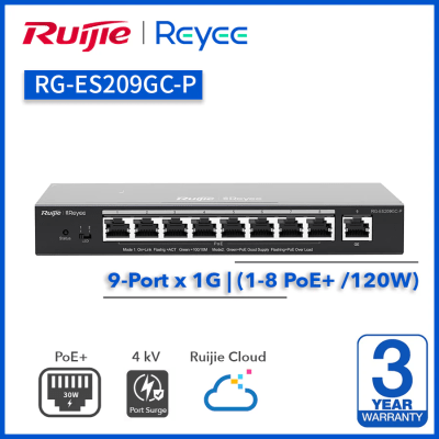RG-ES209GC-P Switch POE NUBE Gigabit 9 Puertos , 8 puertos PoE/POE 1000Mbps + 1 GE 120W Ruijie