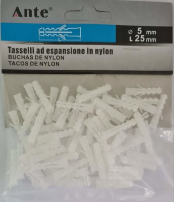 TARUGO DE NYLON  M5*25MM 80Pcs BOLSA MARCA: ANTE1