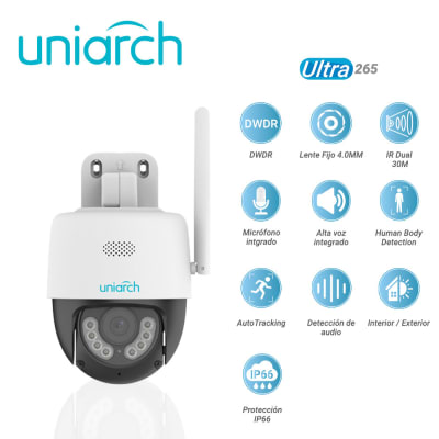 UHO-P1A-M5F4D CAMARA WIFI PT 5MP 4MM INTELIGENTE COLOR IR30MT AUDIO BIDIRECIONAL ONVIF 256GB IP66 UNIARCH