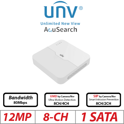 NVR301-08B-LP8-IQ NVR 8CH POE 12MP 1HDD SIP Y UMD 10TB H.265+ ONVIF Smart Intrusion Prevention UÑV1