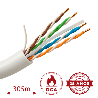 305MT Cable UTP CAT6 Cobre 100% Cubierta LSZH 0,53mm Color Blanco UV-UTP6-300-BC24AWG-DCA-B-W UÑV