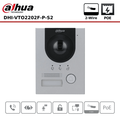 DHI-VTO2202F-P-S2 TIMBRE EXTERIOR VILLA  POE CON CAMARA 2MP MAX SD 64GB APP CELULAR SIN BASE