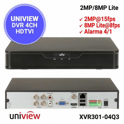 XVR301-04Q3 XVR 4CH 1HDD 8MP/N,MAX IP 6CH 4K,MAX 16TB,ONVIF, RECONOCIMIENTO FACIAL AI , MARCA UÑV
