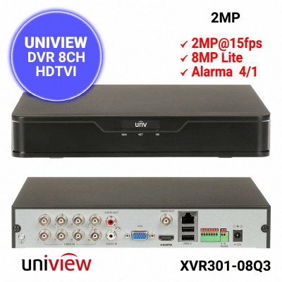 XVR301-08Q3 XVR 8CH 1HDD 8MP/N,MAX IP 12CH 4K,MAX 16TB,ONVIF,MARCA UÑV