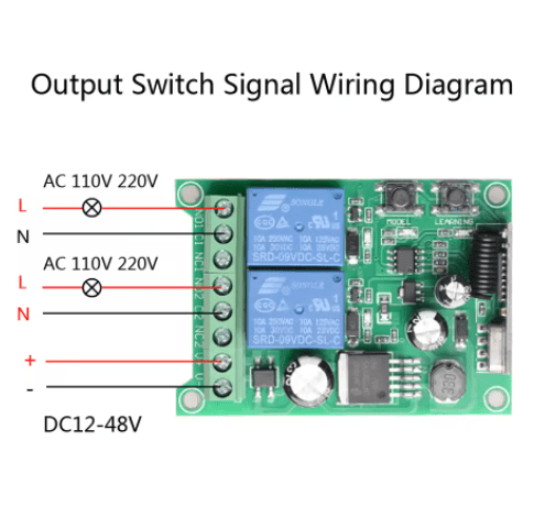 Interruptor de Control remoto inalámbrico,433Mhz,12V,2 canal, Modulo Receptor de Rele, 2 Controles.3