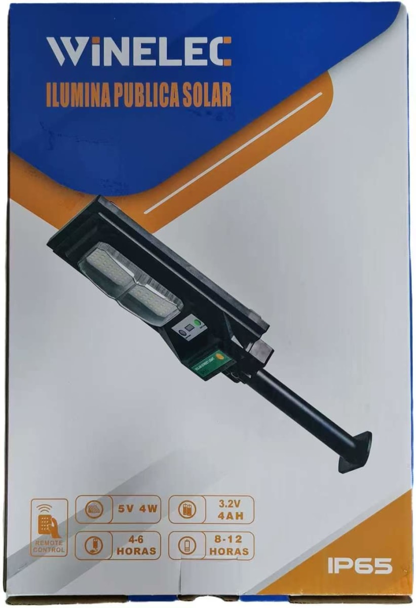FOCO SOLAR 100W PANEL 5V 4W INELEC ILLUMINA PUBLICA BATERIA 4AH CON CONTROL REMOTE STY-100WH WINELEC 0