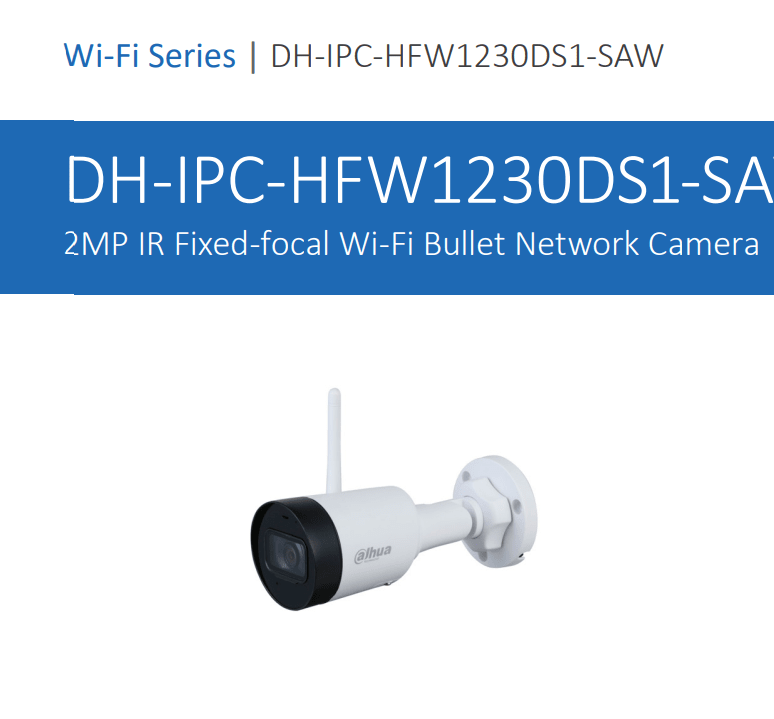 DH-IPC-HFW1230D1S-SAW CAMARA BALA IP WIFI 2MP 2.8MM IR30MT MICROFONO 12V MAX 256GB 2.4Ghz PLASTICA 0
