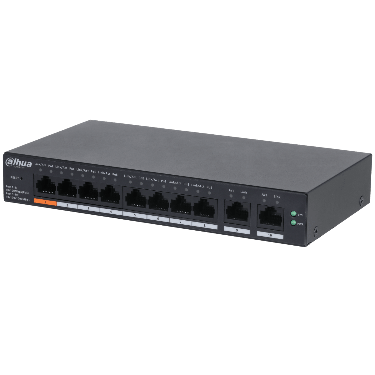 DH-CS4010-8ET-60 SWITCH POE 60W 53V 10-Port 10~1000Mbps NUBE Con 8-Port PoE + 2-Port GB Uplink DAHUA2