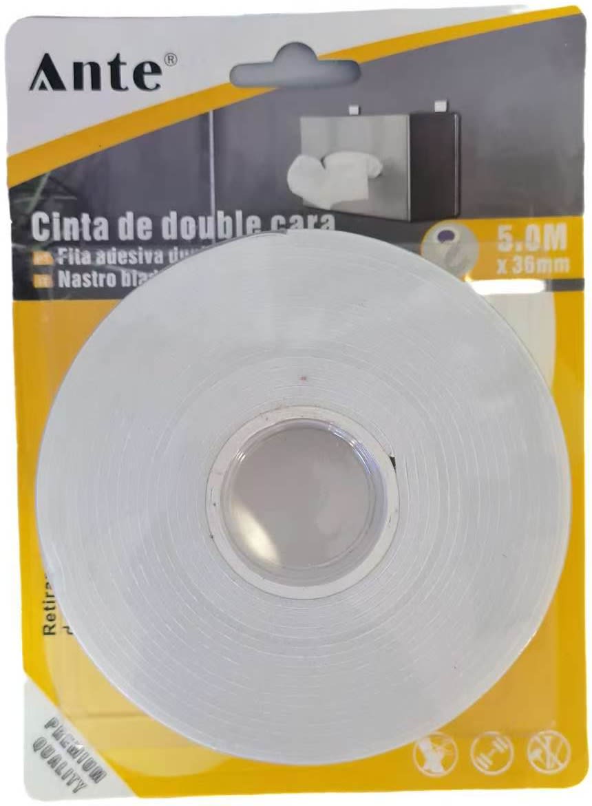 CINTA DOBLE CONTACTO 5MT 36MM ESPUMA DOBLE FAZ 050184 BLANCA MARCA ANTE 0