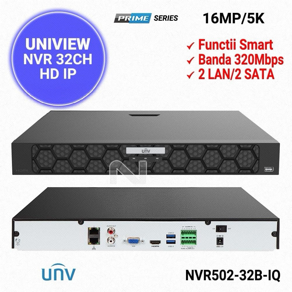 NVR502-32B-IQ NVR 32CH 16MP SIN POE 2HDD SIP Y UMD MAX16TB H.265+ ONVIF Smart Intrusion Prevention UÑV 0