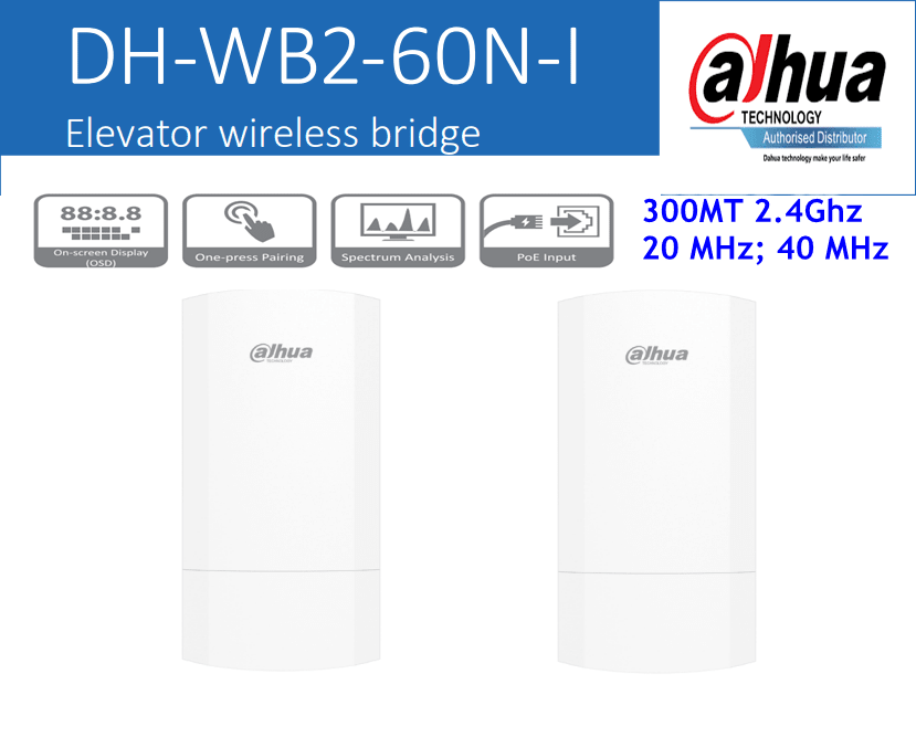 DH-WB2-60N-I KIT Antenas de Comunicacion 300MT / 1KM  2.4GHz 64MB 100/300Mbps PoE Pasivo DAHUA 0