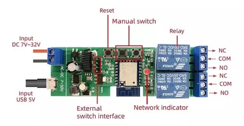 TUYA  MODULO RELE INALAMBRICO  2CH 7V-32V WIFI 433MHz en Android/iOS APP:TUYA (Google Assistant y Amazon Alexa)3