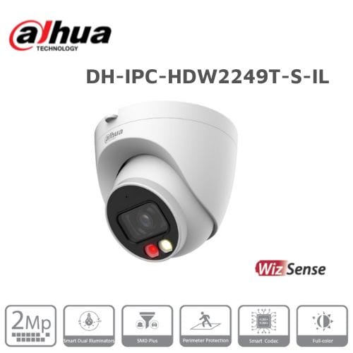 DH-IPC-HDW2249T-S-IL CAMARA DOMO IP POE 2MP 2.8MM 30MT Luz cálida/IR MICROFONO MAX 256GB METAL WizSense 0