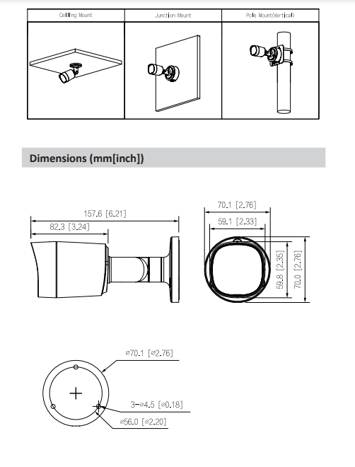 DH-HAC-B2A21N CAMARA BALA 2MP 3.6MM HDCVI IR20MT METAL IP67  METÁLICA ANÁLOGA3