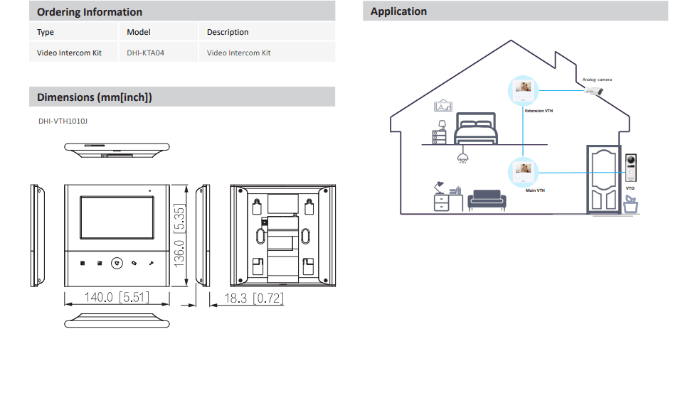 DHI-KTA04  KIT VideoPortero ANALOGICO 4.3