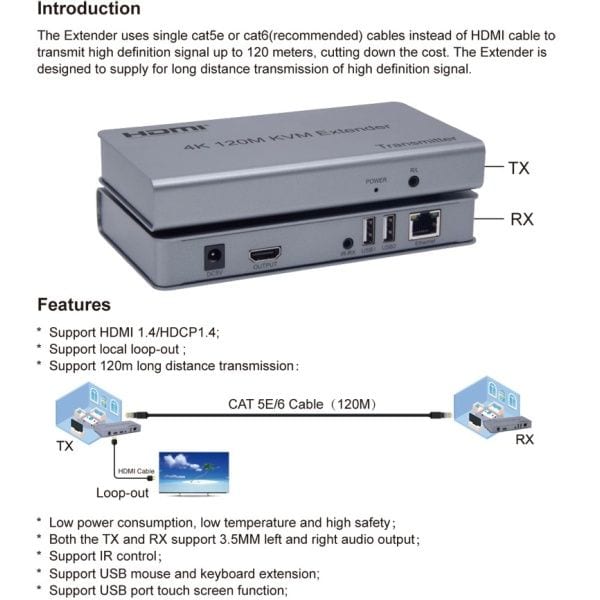 200MT EXTENSOR DE VIDEO A HDMI POR UTP RED 4K(8mp)(60mt 4k/70~200mt 2mp)(200M CON UTP CAT5E/6 COBRE)4