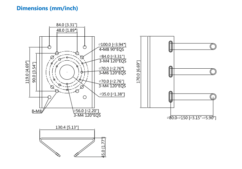 DH-PFA150 SOPORTE Montaje en Poste 130.4mmx170mmx45mm Max 10KG2