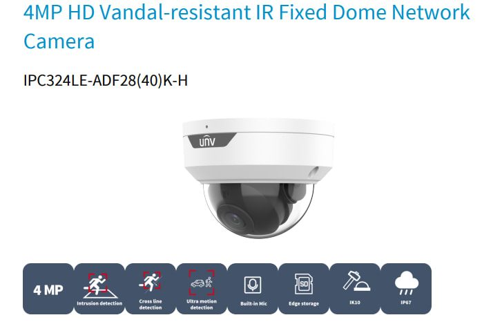 IPC324LE-ADF28K-H CAMARA DOMO IP POE IK10 4MP 2.8MM Smart PO INTRUSION IR30 MIC IP67 MAX 512GB METAL+PLASTICA UÑV 0