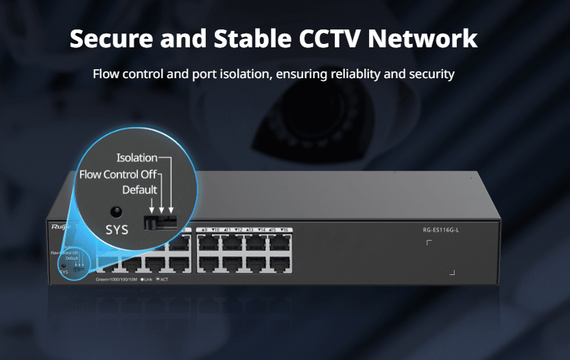 RG-ES116G-L Switch 16-Port 10/100/1000Mbps-GIGABIT,32Gbps,4Mb,APP Nube,no administrable,RUIJIE-REYEE2