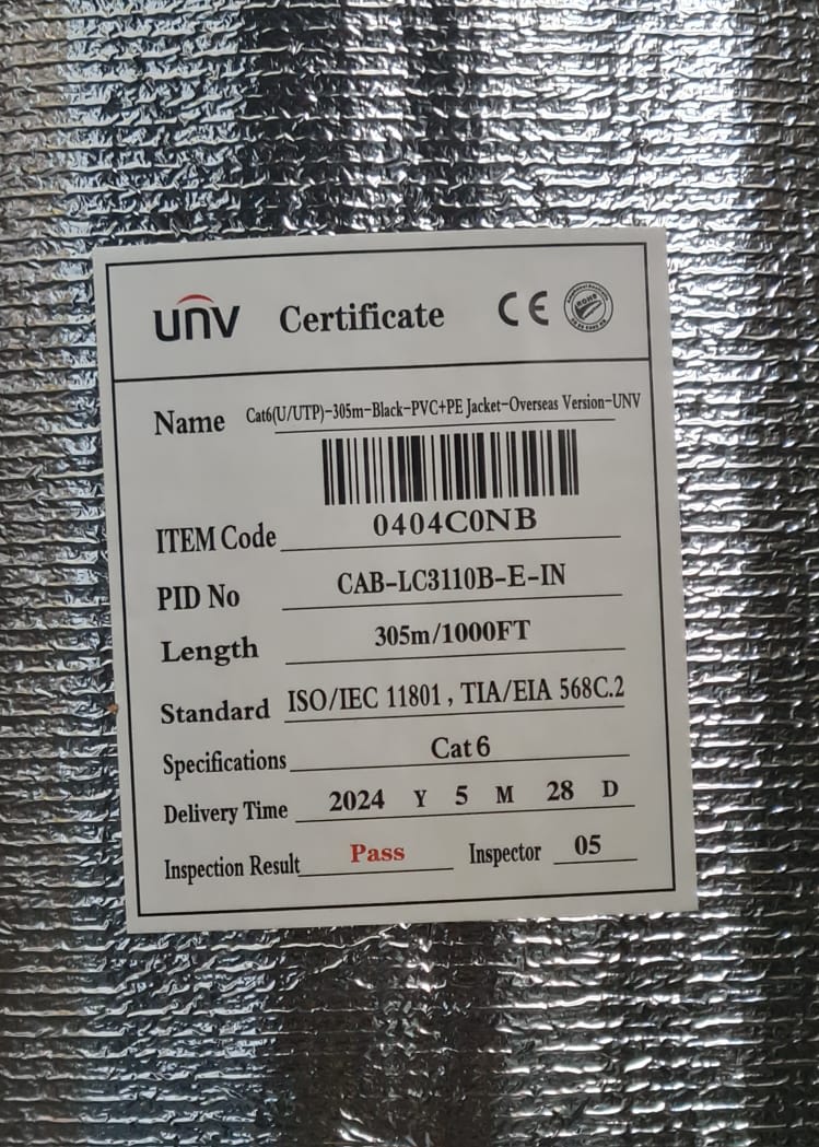 CABLE UTP CAT6 305MT EXTERIOR COBRE 99.99% OFC 0.52mm iSO/IEC 11801,TIA/EIA 568C.2 , CE  MARCA: UÑV5