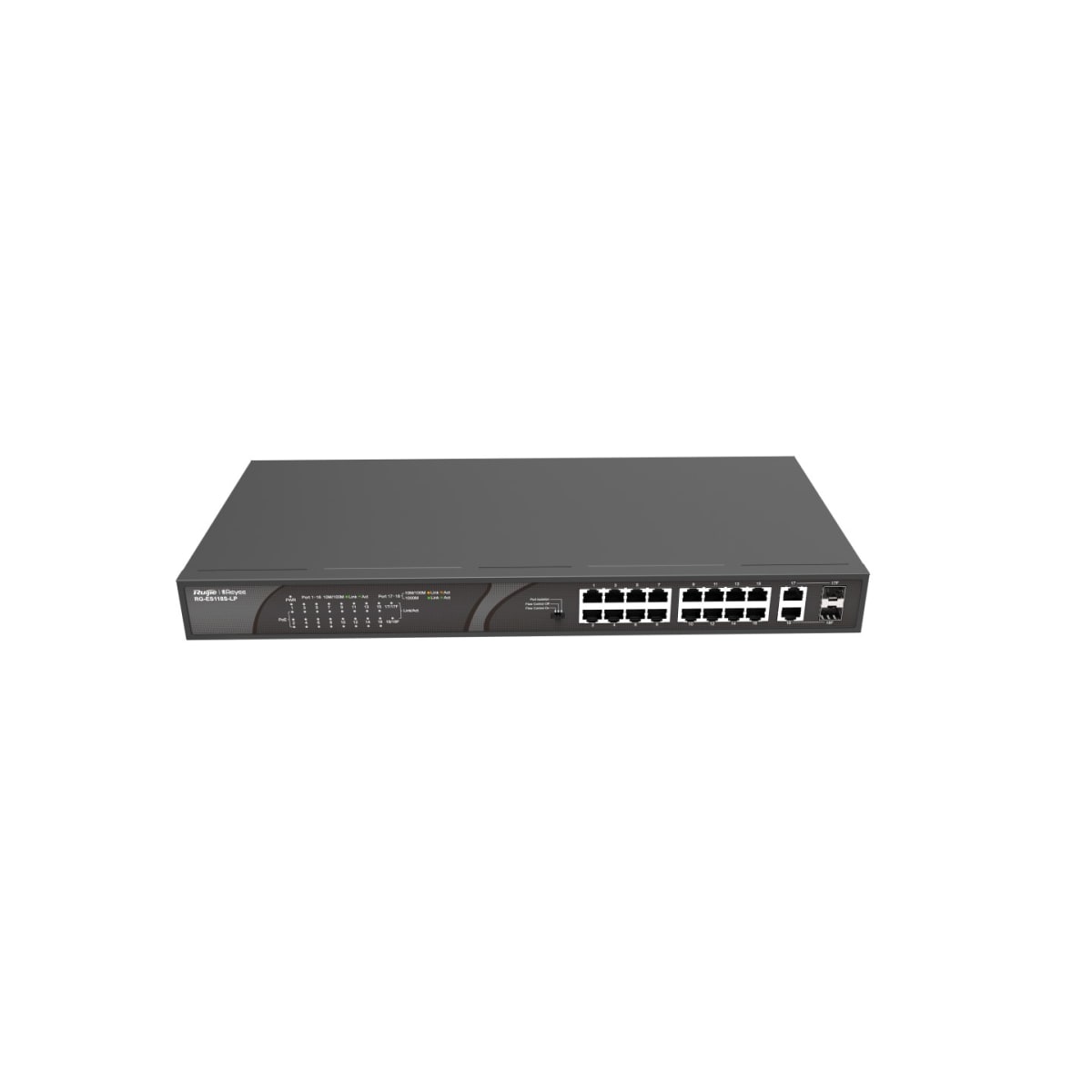 RG-ES118S-LP SWITCH POE 16+2 Puertos 10/100Mbps+1000Mbps*2,100V to 240V AC,2.5A,120W,No administrado RUIJIE-REYEE2