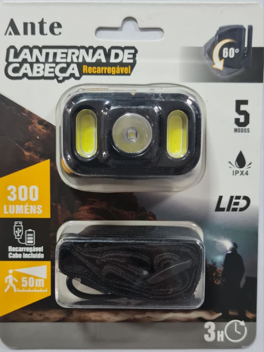LINTERNA FROTAL 500mAh 5V 1A, 3*LED 300LUMENS BMHL0171 MARCA:ANTE 0