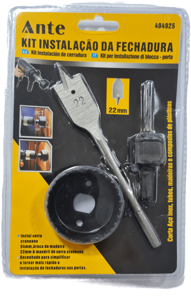 KIT DE INSTALACIÓN DE CERRADURA 3PCS SIERRA COPA PARA MADERA 54/22/10MM MARCA: ANTE 0