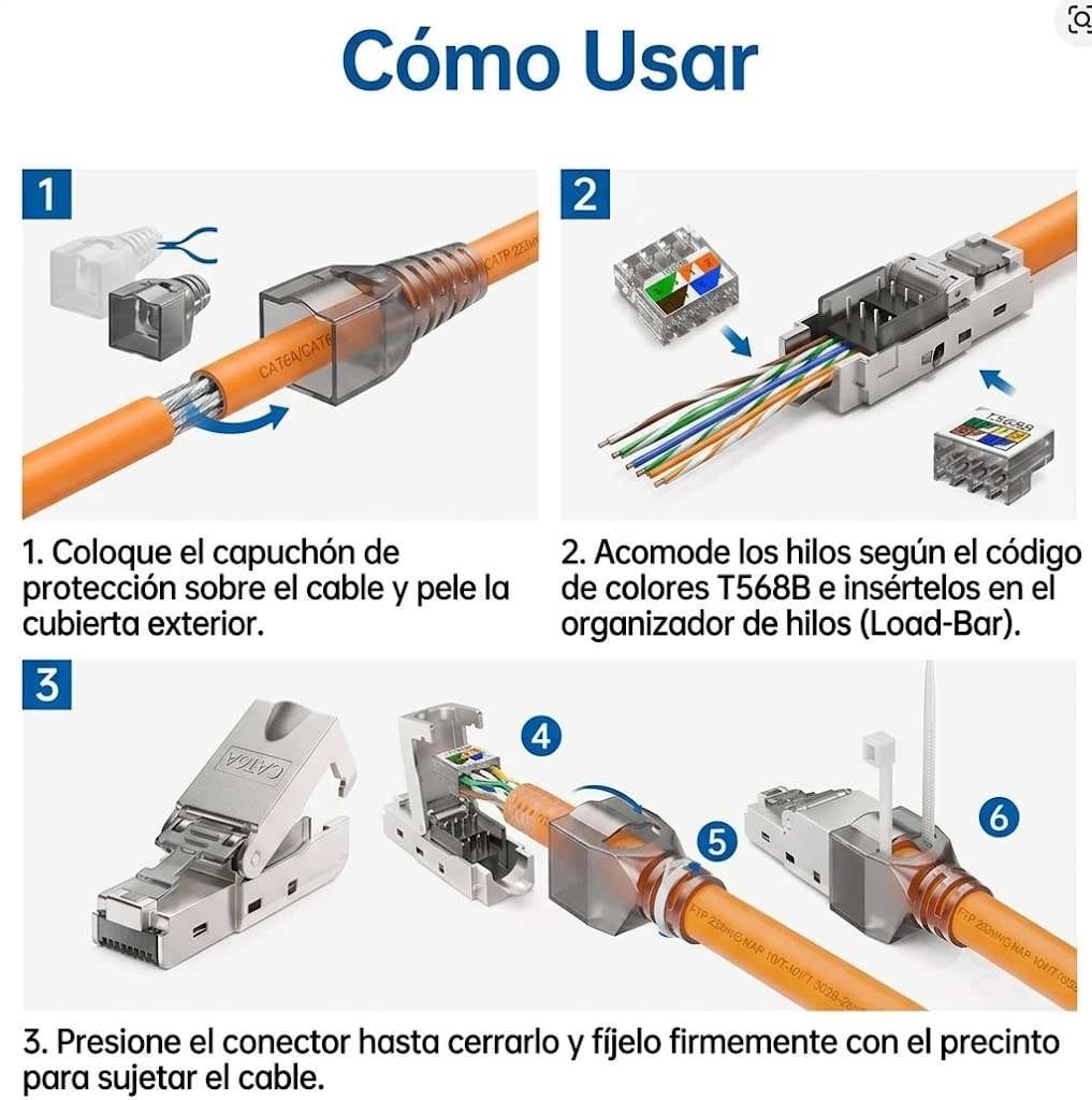 Conector RJ45 Cat6 Metalico Facil armar Libre de Herramientas por unidad3