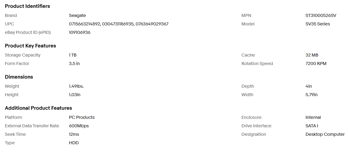 1TB RENOVAR SEAGATE REACONDICIONADO DISCO DURO 7200RPM  32MB 3.5