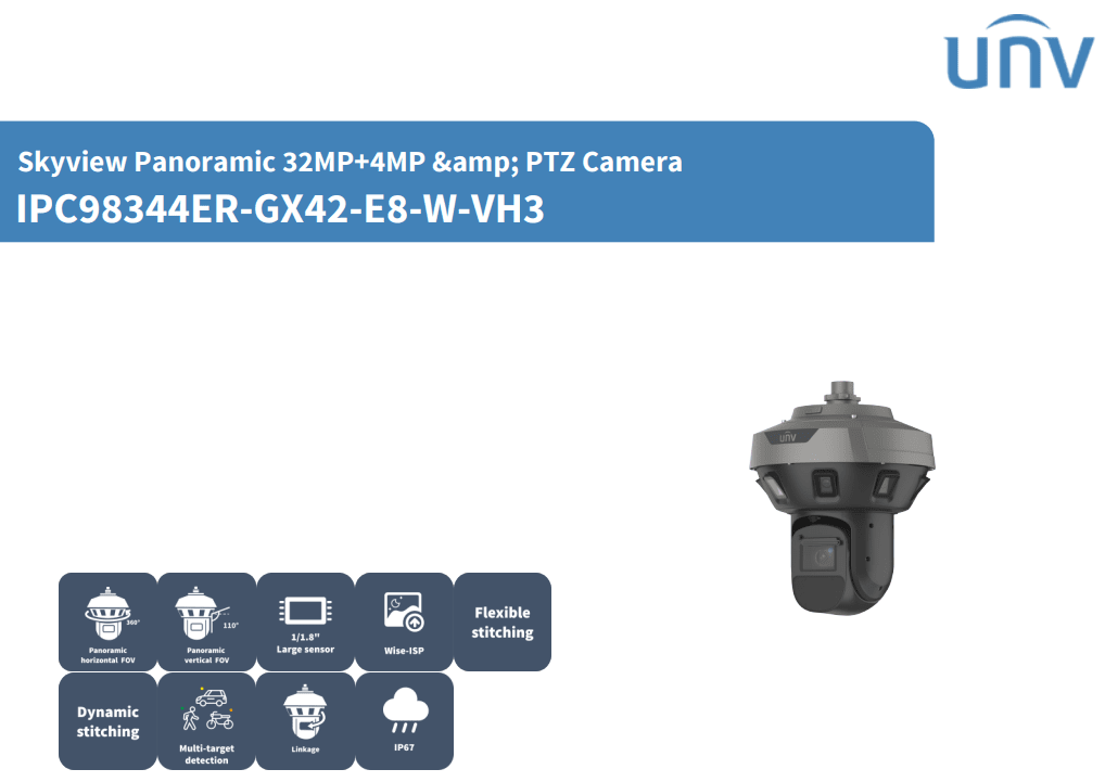 IPC98344ER-GX42-E8-W-VH3 CAMARA PTZ IP POE 32MP+4MP 360° 42X 3720MTS Tiangong Pro Panorámico Enlace Panorámico,ALL IN ONE 24V/36V UÑV2