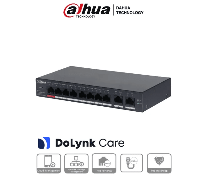DH-CS4010-8GT-110 SWITCH POE GIGABIT 110W 54V 8 POE+ 2 UP LINK ALL 10~1000Mbps NUBE ADMIN  DAHUA 0