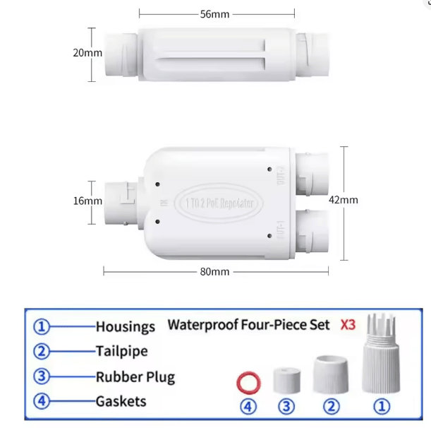 IAI-POEEX1A2-100-EXTERIOR EXTENSOR POE 1 A 2 30W 100Mbps 250MT IEEE802.3af/at,44~55V, 0.5A/0.25A3