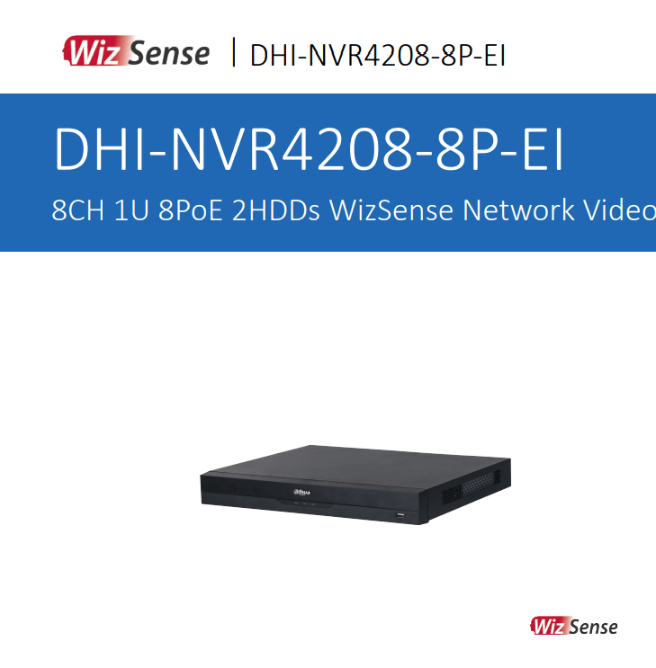 DHI-NVR4208-8P-EI NVR 8Ch 8POE 16MP/5K+ 2HDD hasta 16TB H.265+ MAX130W WIZSENSE SALIDA ALARMA DAHUA 0
