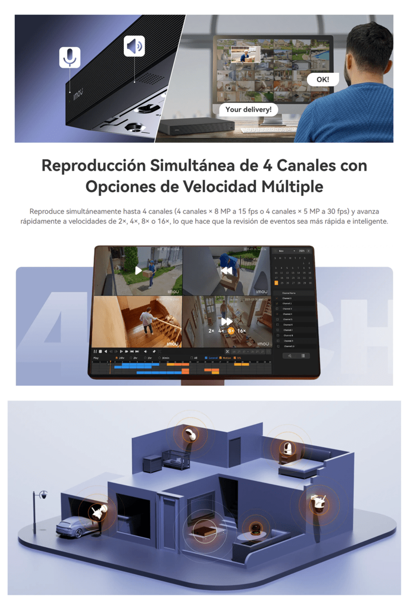 NVR-N236-8A0E NVR 36CH 1HDD HASTA 4K 8MP 12V H.265 MAXIMA 16TB MICROFONO Parlante APP IMOU2