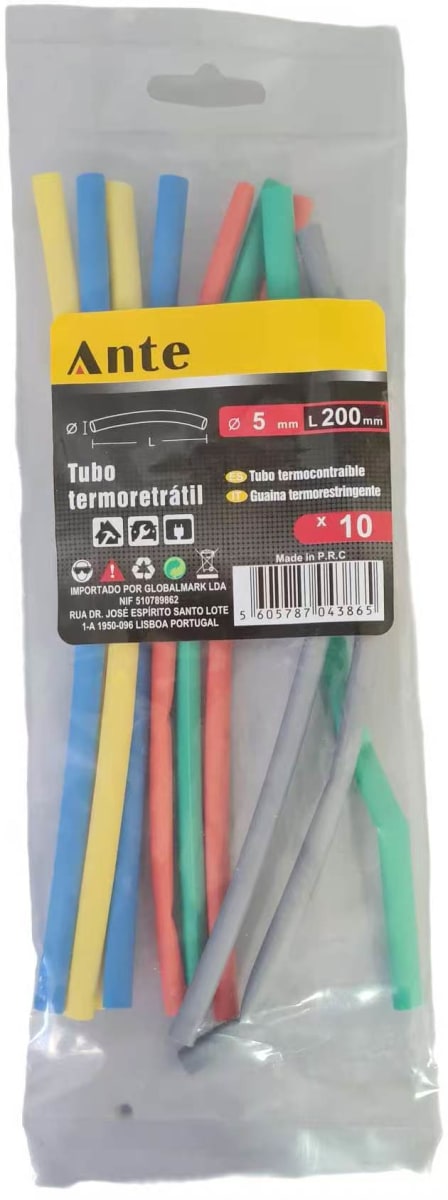 TUBO TERMOCONTRAIBLE 5MM 10PCS LARGO 200MM MULTI COLOR 5605787043865 MARCA ANTE 0
