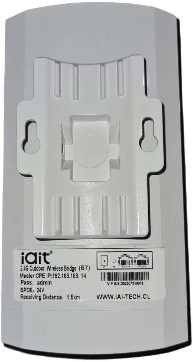 1.5KM-1 KIT ANTENA Par POE 24V/(PoE no estándar)100Mbps 5~10CAMARAS 2.4Ghz 300Mbps IAI TECH2