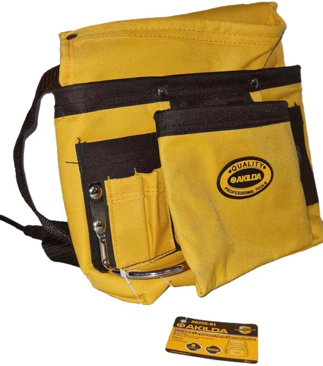 BOLSA NYLON A0725-01 PARA HERRAMIENTAS AMARILLA Y NEGRA  8 POCKETS TAMAÑO: 27.5*33*1.5CM  AKILDA2